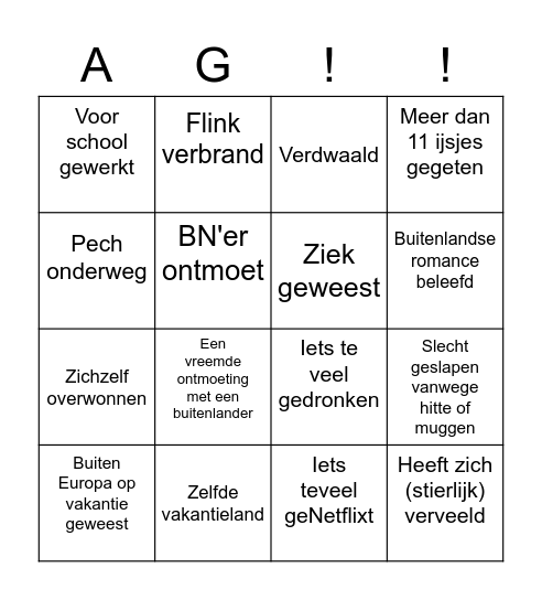 De Grote AG BINGO Card