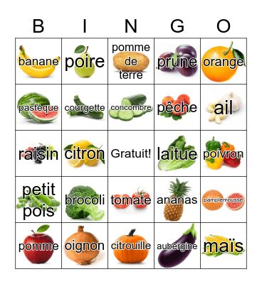 Fruits et légumes Bingo Card