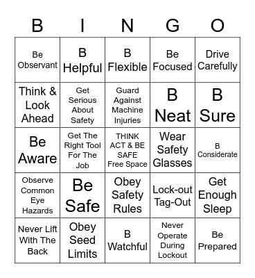 SAFE-T-WORD BINGO Card