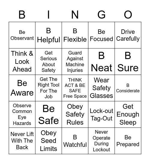 SAFE-T-WORD BINGO Card