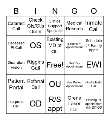 Training Bingo Card