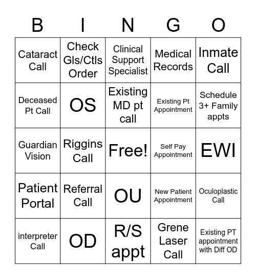 Training Bingo Card