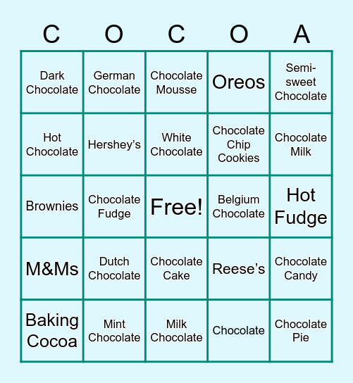 Types of Chocolate Bingo Card