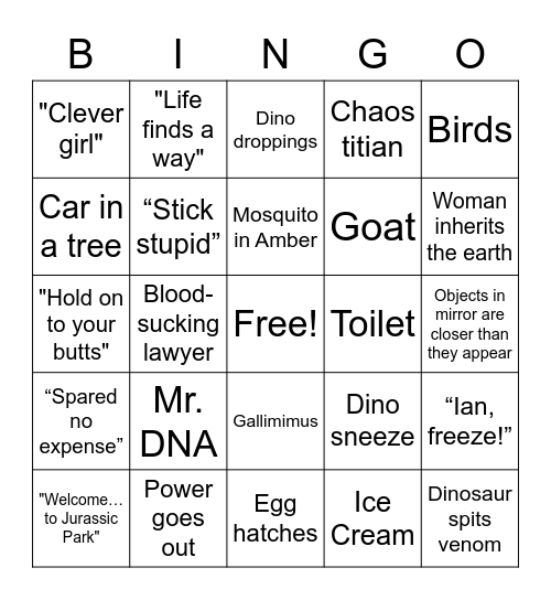 Jurassic Park BINGO! Dino DNA Bingo Card