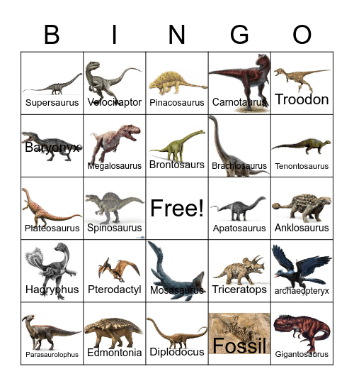Evie's Dinosaur Bingo Card