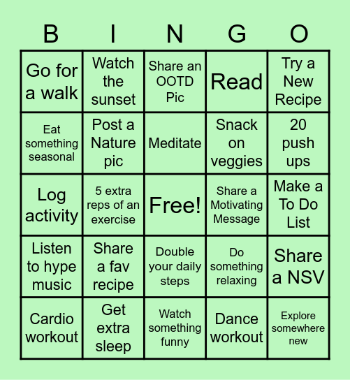 Week 2 Bingo Card