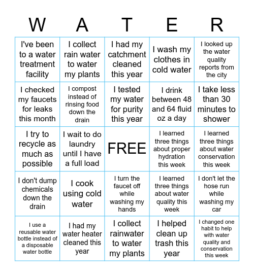 Water Awareness Bingo Card
