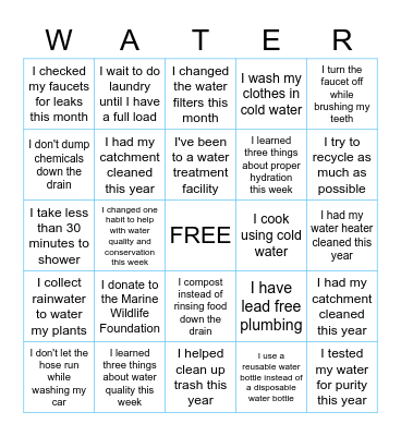 Water Awareness Bingo Card