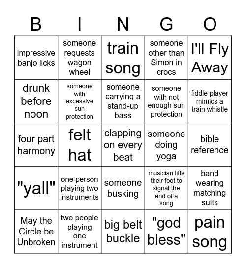 Bluegrass Bingo Card