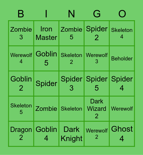 Monster Hunter Bingo Card