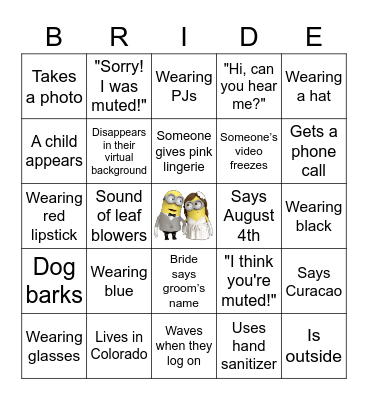 Virtual Bridal Shower Bingo Card
