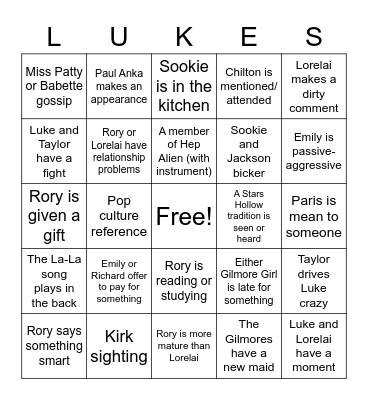 Gilmore Girls Bingo Card