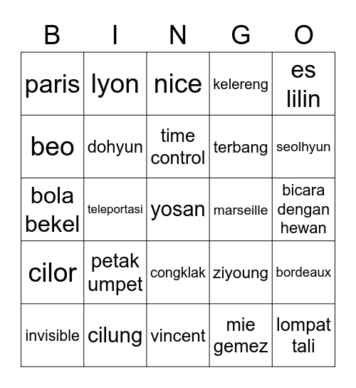 BEO Bingo Card