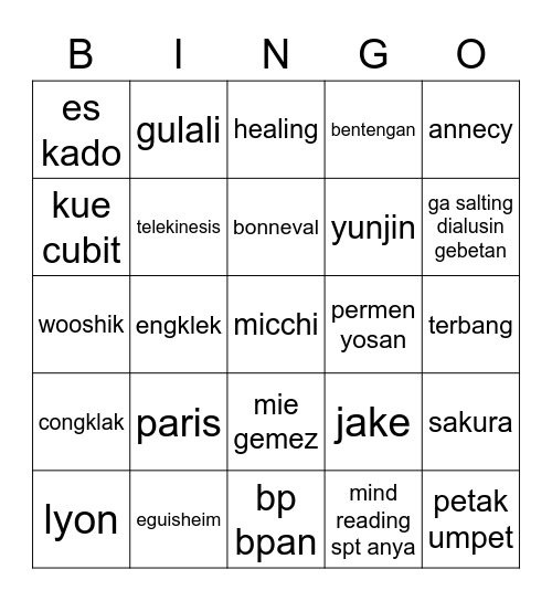 njin bingo Card