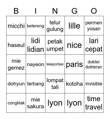 Untitled Bingo Card
