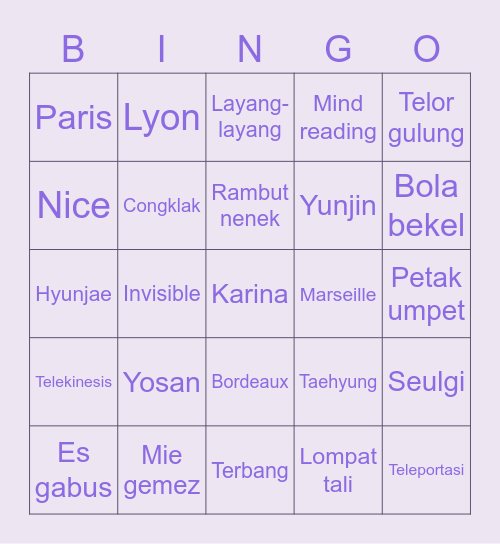 Sumin Bingo Card