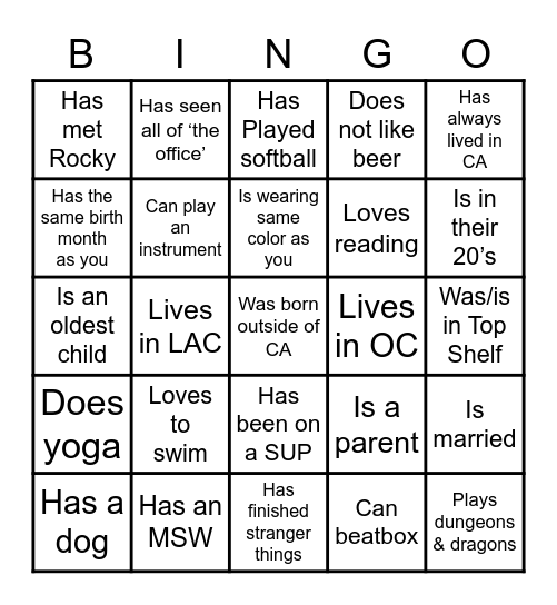 FIND SOMEONE WHO Bingo Card