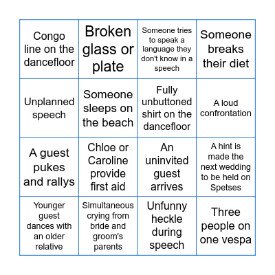 S&C Wedding Bingo Card