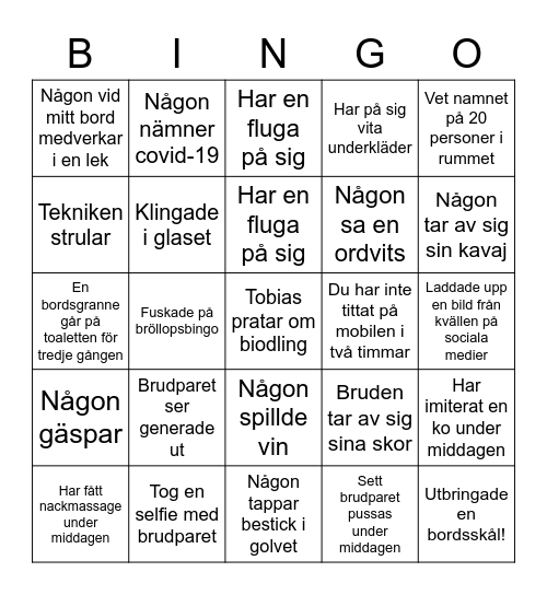 Bröllopsbingo Card