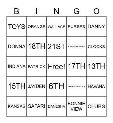 July Birthday's Bingo Card