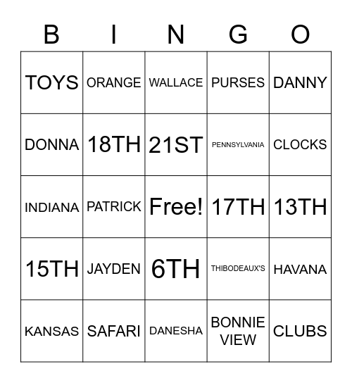 July Birthday's Bingo Card