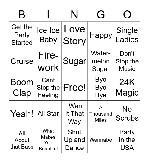 Singo Bingo Pop Bingo Card