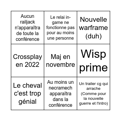 Tennocon 2022 Bingo Card