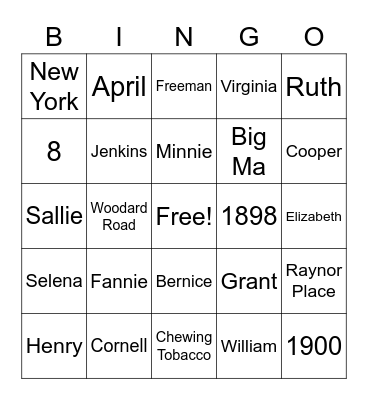 Freeman Family Gathering 2022 Bingo Card