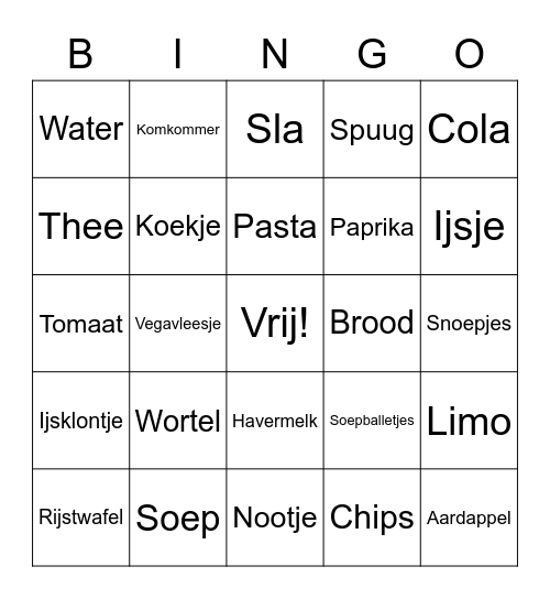Dingen om te eten en drinken Bingo Card