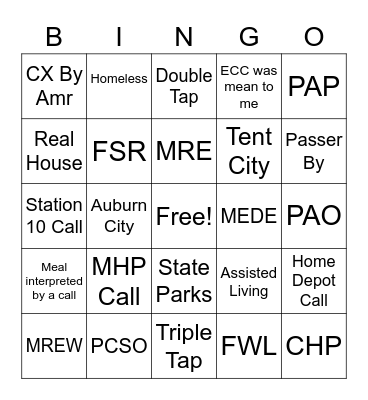 Back End Bingo Card