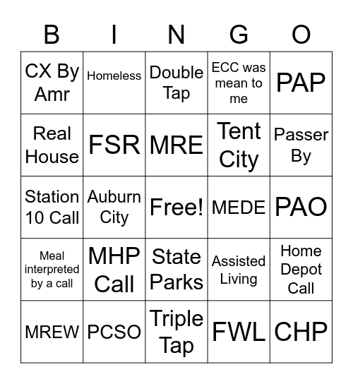 Back End Bingo Card