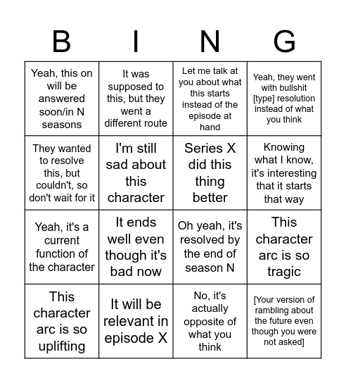How To Spoil A Series For A First Time Viewer Bingo Card