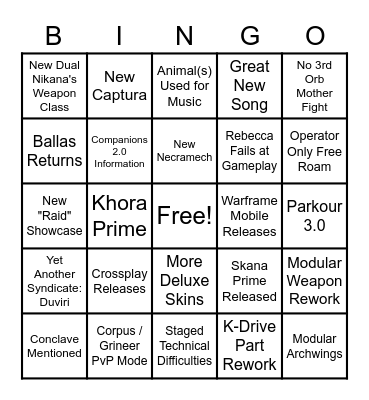 TennoCon 2022 Bingo Card