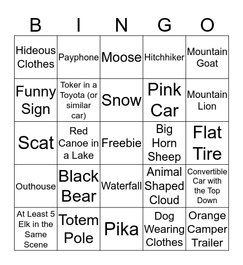 OFF TO CO WE GO Bingo Card