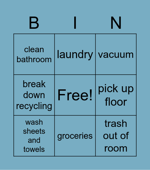 weekly chores Bingo Card