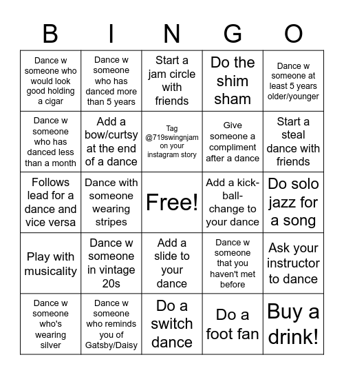 Dance Bingo Card