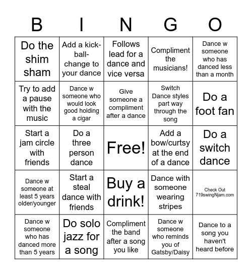 Dance Bingo Card