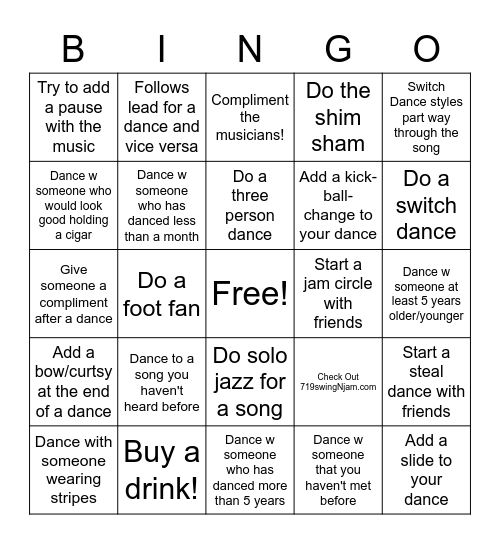 Dance Bingo Card