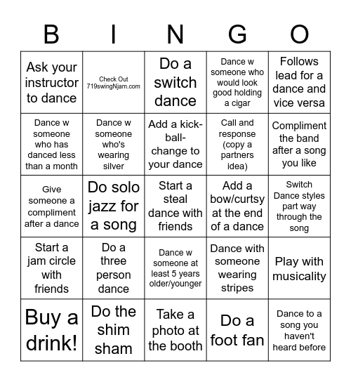 Dance Bingo Card