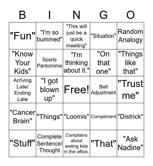 Camp Placer Bingo Card