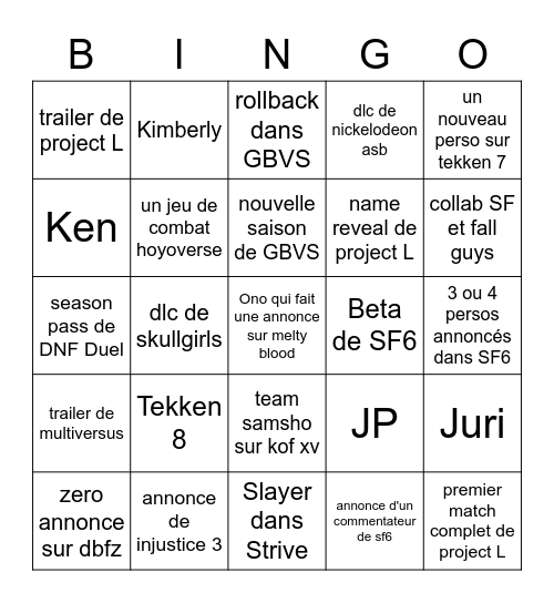 annonces de l'evo Bingo Card