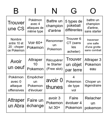 Pokemon 1 (Rouge Feu/Vert Feuille) - lockout bingo Card