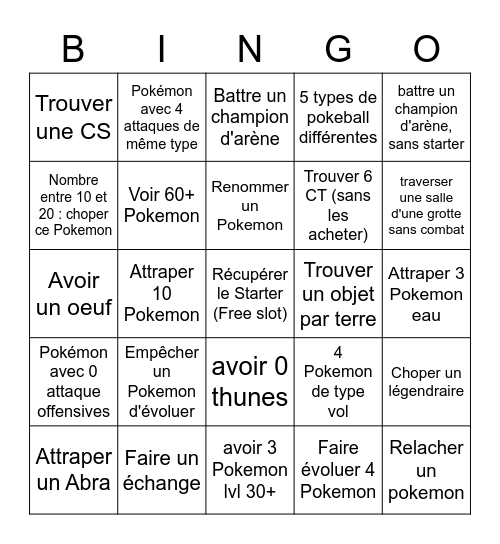 Pokemon 1 (Rouge Feu/Vert Feuille) - lockout bingo Card