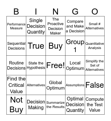 DECISION MAKING Bingo Card
