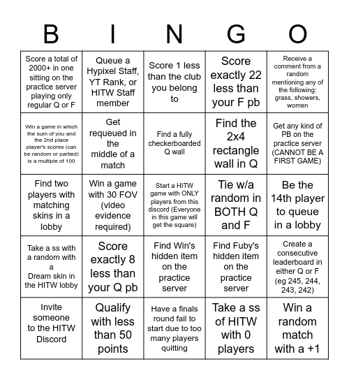 HITW Community Bingo Card