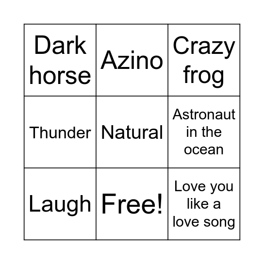 GUESS THE TUNE Bingo Card