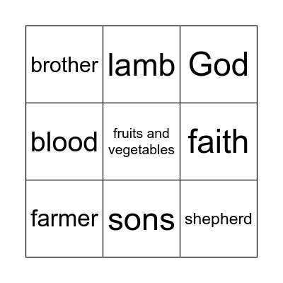 Cain and Abel Bingo Card