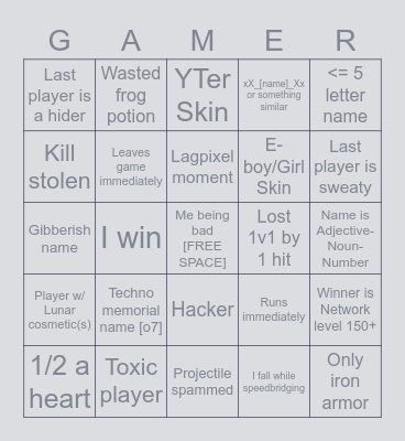 Skywars Bingo Card