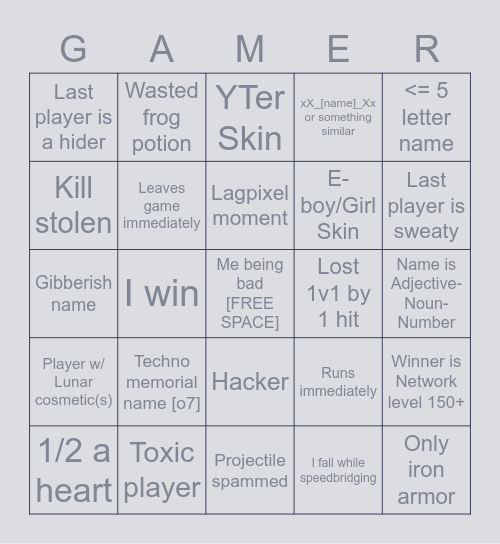 Skywars Bingo Card