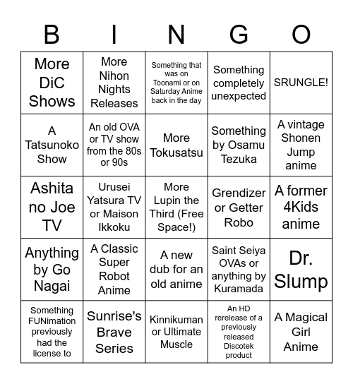 Discotek Day Bingo (Otakon Edition!) Bingo Card